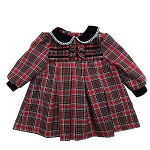 Vintage 1990s Bonnie Baby plaid velvet Christmas holiday special occasion dress